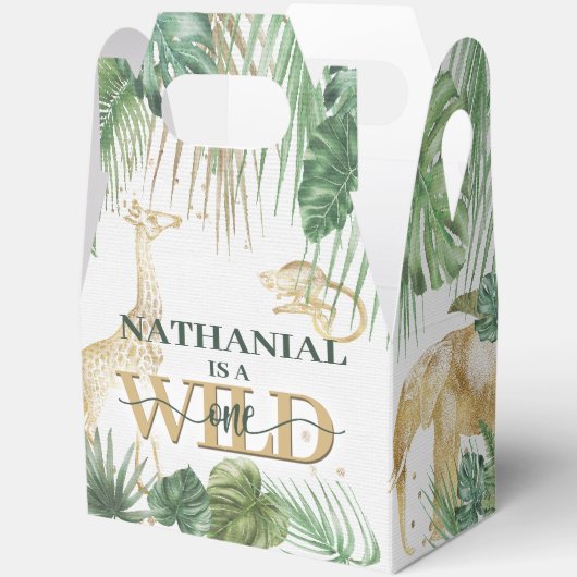 🌿🦁 Wild One Gold Green Birthday Favour Boxes Bedankdoosjes (Open)