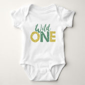 Wild One Gold Green Safari Dieren Oerwoud Verjaard Romper (Voorkant)