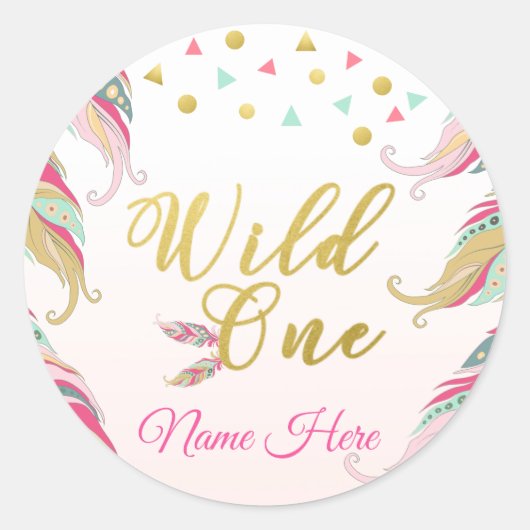 Wild One Gold Roze Groene Veer Sticker (Voorkant)