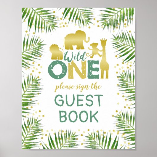 Wild One Gold Safari Baby shower Guest Book Sign Poster (Voorkant)