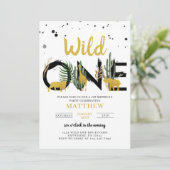 Wild One Gold Safari Birthday Uitnodiging (Staand voorkant)