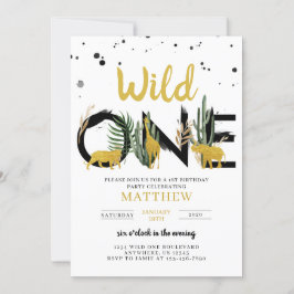 Wild One Gold Safari Birthday Uitnodiging