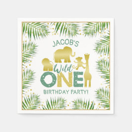 Wild One Gold Safari Dieren Tropische 1e Verjaarda Servet