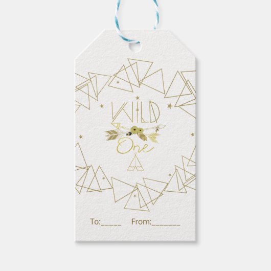 WILD ONE Goud & Wit Boho 1e Verjaardag ELKE KLEUR Cadeaulabel (Voorkant)