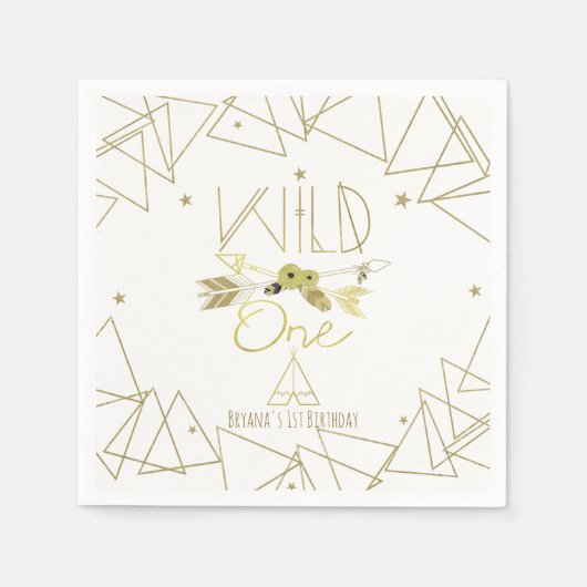 WILD ONE Goud & Wit Boho 1e Verjaardag ELKE KLEUR Servetten (Voorkant)