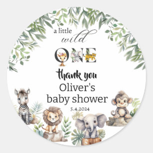 Wild One Green Safari Dieren baby shower Ronde Sticker