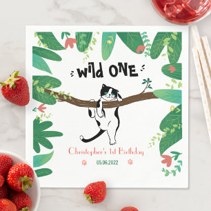 Wild One Greenery Safari Kitty Cat 1e verjaardag  Servet