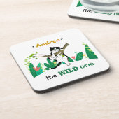 Wild One Greenery Safari Kitty Cat Birthday Bier Onderzetter (Linkerzijde)