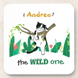 Wild One Greenery Safari Kitty Cat Birthday Bier Onderzetter