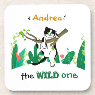 Wild One Greenery Safari Kitty Cat Birthday Bier Onderzetter