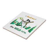 Wild One Greenery Safari Kitty Cat Birthday Tegeltje (Zijkant)