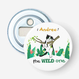 Wild One Greenery Safari Kitty Cat Button Flesopener