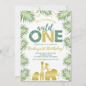 Wild One Groen Goud Safari Dieren 1e Verjaardag Kaart (Voorkant)