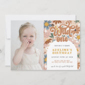 Wild One Groovy Boho Floral 1st Birthday Foto Kaart (Voorkant)