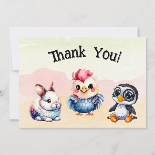 Wild One Happy Fun Woodland Animals Waterverf Bedankkaart (Voorkant)