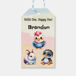 Wild One Happy Fun Woodland Animals Waterverf Cadeaulabel