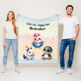 Wild One Happy Fun Woodland Animals Waterverf Fleece Deken