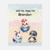 Wild One Happy Fun Woodland Animals Waterverf Fleece Deken (Voorkant)