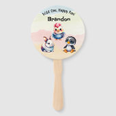 Wild One Happy Fun Woodland Animals Waterverf Handwaaier (Voorkant)