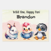 Wild One Happy Fun Woodland Animals Waterverf Inpakpapier Vel (Voorkant)