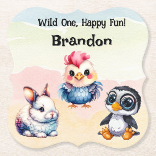 Wild One Happy Fun Woodland Animals Waterverf Kartonnen Onderzetters