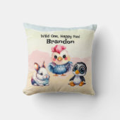 Wild One Happy Fun Woodland Animals Waterverf Kussen (Voorkant)