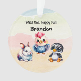 Wild One Happy Fun Woodland Animals Waterverf Ornament