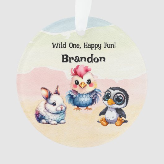 Wild One Happy Fun Woodland Animals Waterverf Ornament (voorkant)