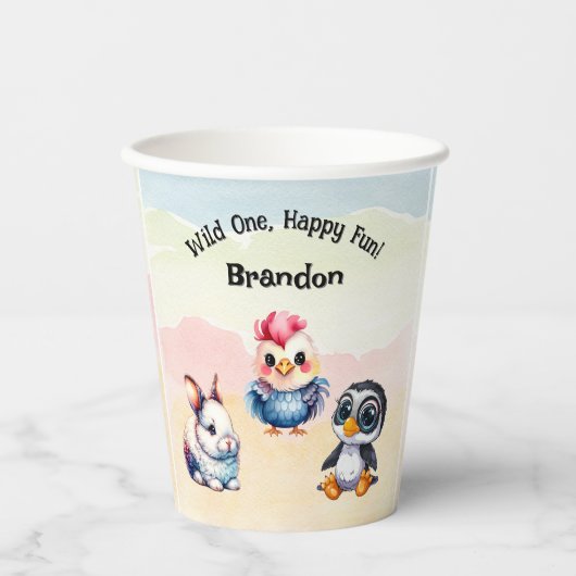 Wild One Happy Fun Woodland Animals Waterverf Papieren Bekers (Voorkant)