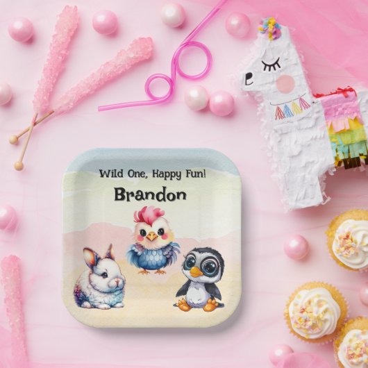 Wild One Happy Fun Woodland Animals Waterverf Papieren Bordje (Feest)