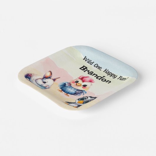 Wild One Happy Fun Woodland Animals Waterverf Papieren Bordje (Gebogen)