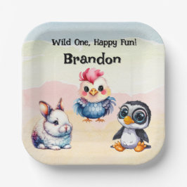 Wild One Happy Fun Woodland Animals Waterverf Papieren Bordje