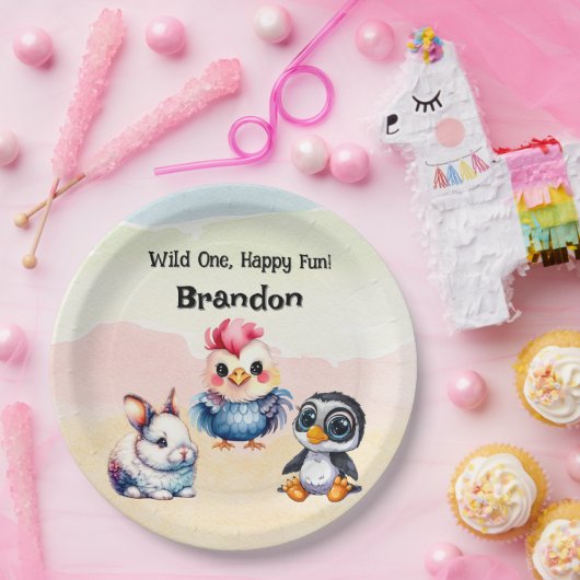 Wild One Happy Fun Woodland Animals Waterverf Papieren Bordje (Feest)