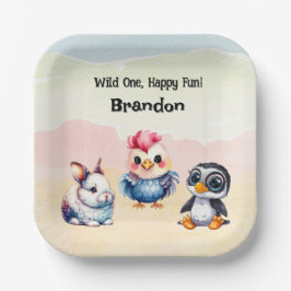 Wild One Happy Fun Woodland Animals Waterverf Papieren Bordje