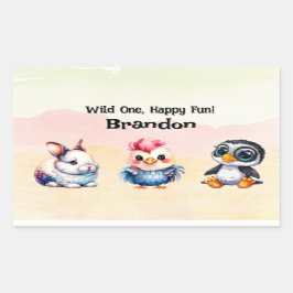 Wild One Happy Fun Woodland Animals Waterverf Rechthoekige Sticker