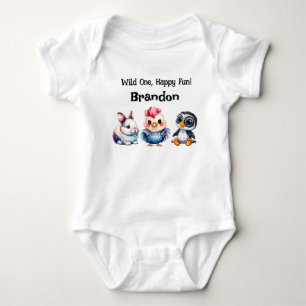 Wild One Happy Fun Woodland Animals Waterverf Romper