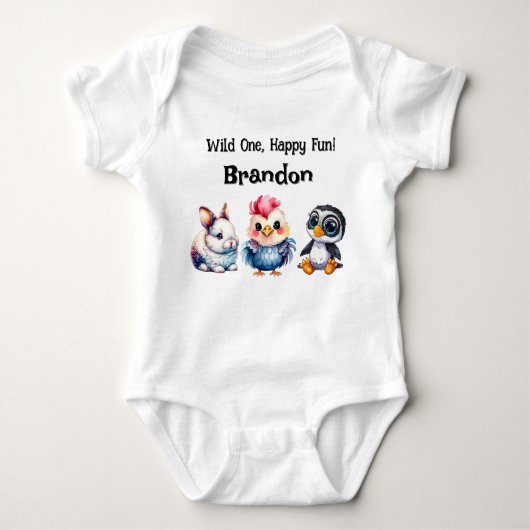 Wild One Happy Fun Woodland Animals Waterverf Romper (Voorkant)