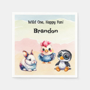 Wild One Happy Fun Woodland Animals Waterverf Servet