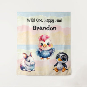 Wild One Happy Fun Woodland Animals Waterverf Wandkleed