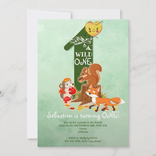 Wild ONE Herfst Woodland Forest Animal Kids Verjaa Kaart (Voorkant)