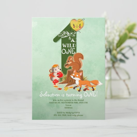 Wild ONE Herfst Woodland Forest Animal Kids Verjaa Kaart (Staand voorkant)