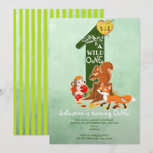 Wild ONE Herfst Woodland Forest Animal Kids Verjaa Kaart (Voorkant / Achterkant)