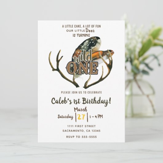 Wild One Hertengewei & Veren Boho 1e Verjaardag Kaart (Staand voorkant)