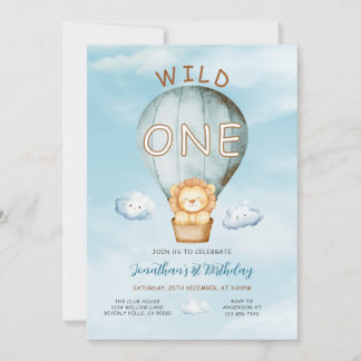 Wild One Hot Air Balloon Jungle 1st Birthday Cloud Kaart