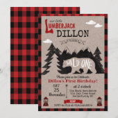 Wild One houthakker Eerste 1e verjaardag uitnodigi Kaart (Voorkant / Achterkant)