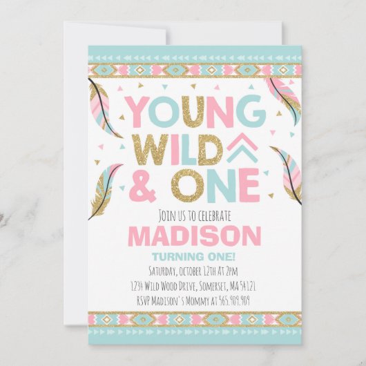 Wild One Invitation Boho Feather Wild One Party Kaart (Voorkant)