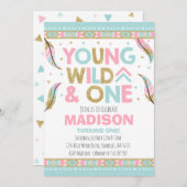 Wild One Invitation Boho Feather Wild One Party Kaart (Voorkant / Achterkant)