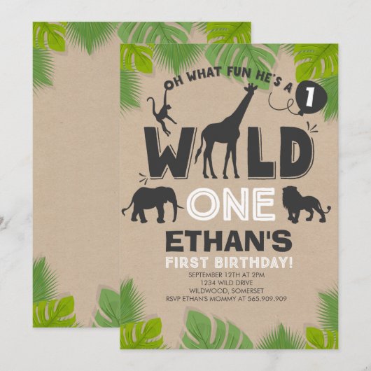 Wild One Invitation Boy Wild One Birthday Party Kaart (Voorkant / Achterkant)
