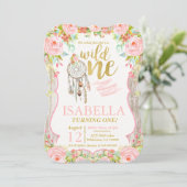 Wild One Invitation Girl Boho Dreamcatcher Party Kaart (Staand voorkant)