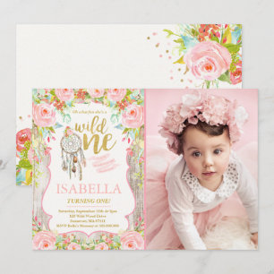 Wild One Invitation Girl Boho Drocatcher Party Kaart